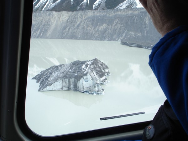 'Taniwha' as seen on 09/09/09 � the biggest iceberg ever to calve on the Tasman Glacier Terminal Lake on 10 February 2009.  This 100m high iceberg is sitting on an ice shelf 200m below the surface of the lake.